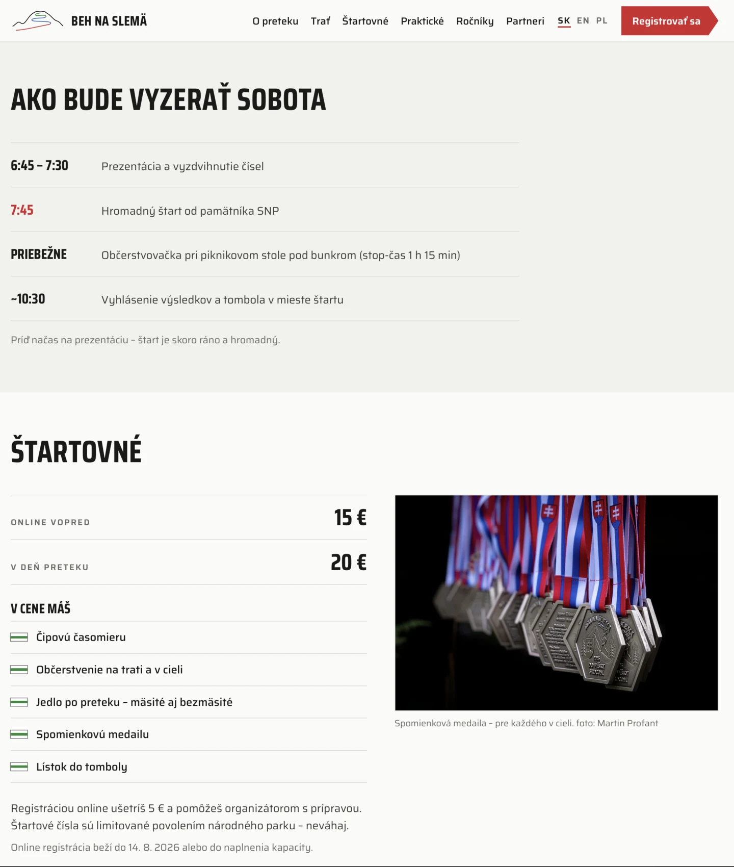 Harmonogram pretekovej soboty a štartovné na webe behnaslema.sk