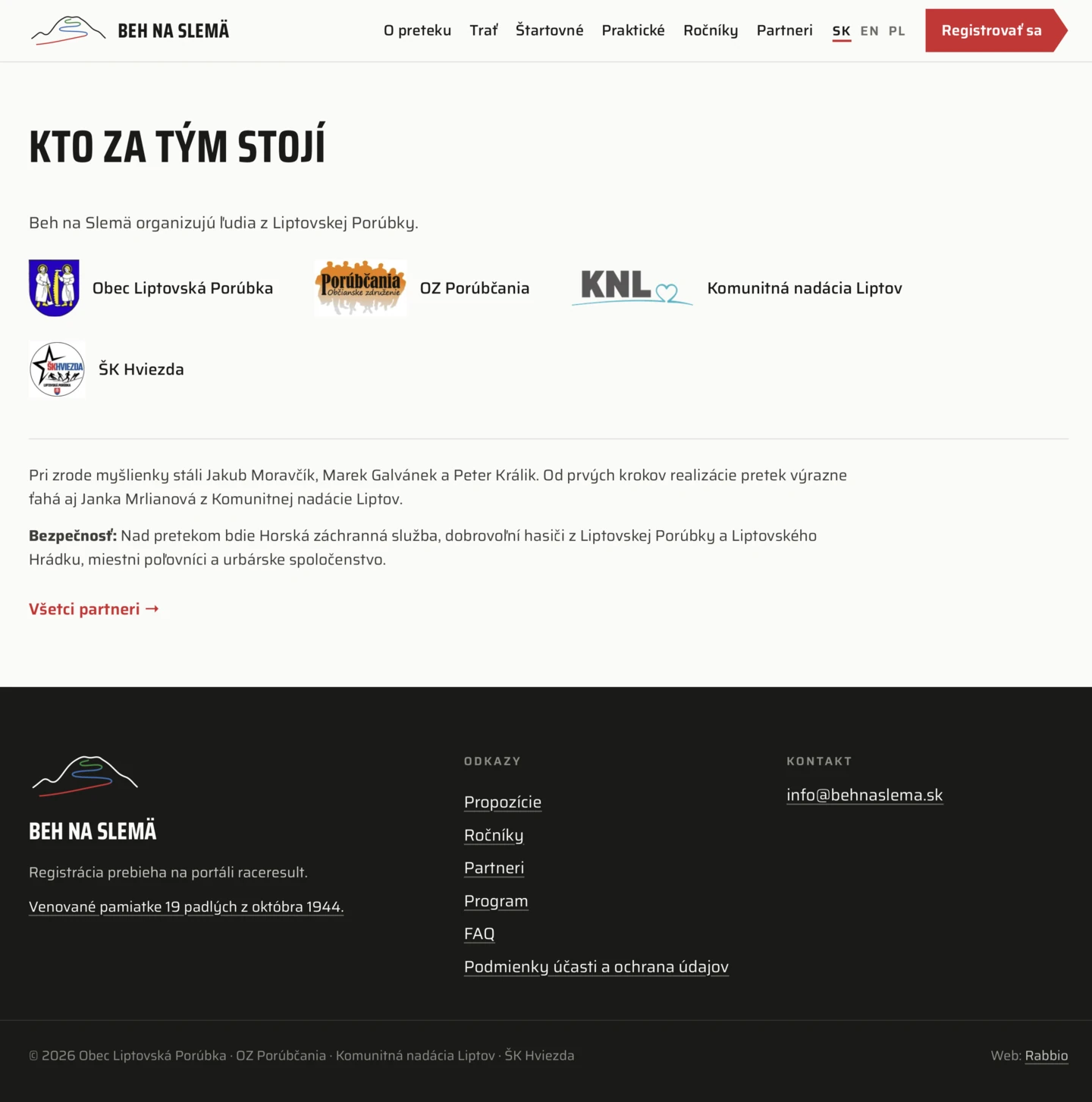 Organizátori, partneri a pätička webu behnaslema.sk